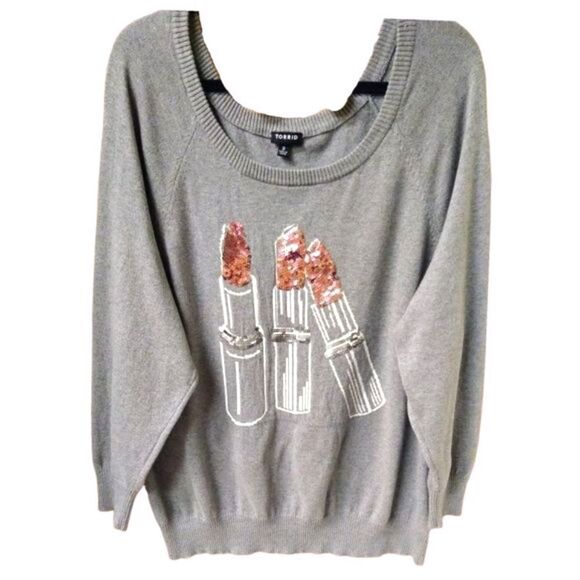 Torrid Plus Size New Lipstick Sleeve  Raglan Sweater. - Picture 2 of 15